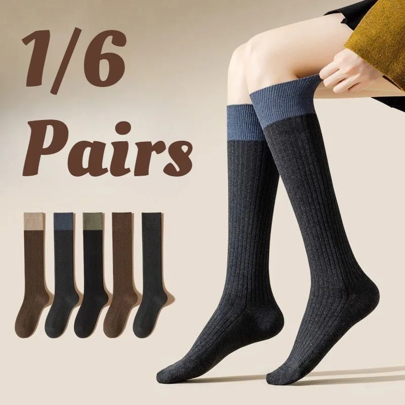 1/6 Pairs الخريف والشتاء موضة المرقعة الرجعية نصف أنبوب سليم الساق العجل الجوارب تبدو ضئيلة تنوعا أحذية بوت قصيرة الجوارب النسائية #1