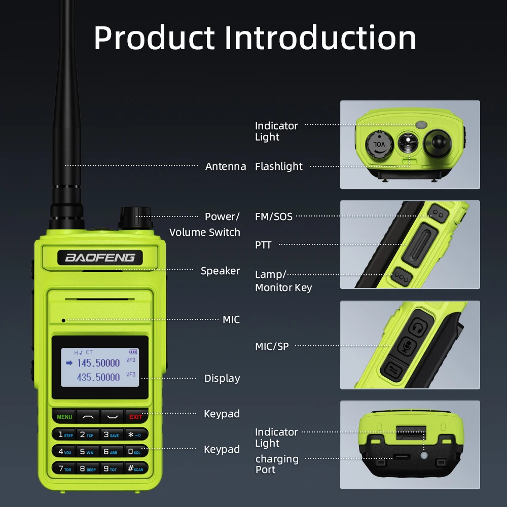 P15UV BAOFENG Walkie Talkie Radio bidirezionale a lungo raggio Ad alta potenza 10W Dual Band Type-C Professionale CB Ham Radio Ricetrasmettitore FM