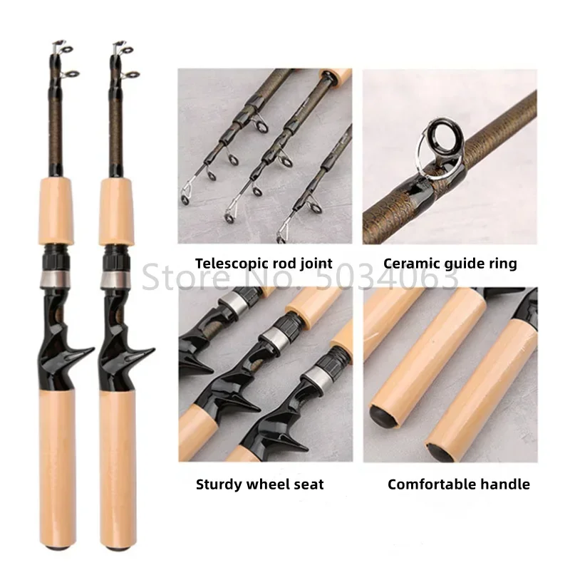 

Professional Light-Weight Fishing Rod Spinning Telescopic Wooden Handle Carbon Casting Fishing Tackle