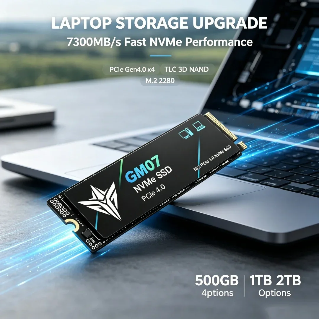 GM07 NVMe M.2 SSD PCIe Gen4.0 X4 7300MB/s Transfer Speed TLC Solid State Drive 500GB-4TB Compatible with PS5 Laptop Desktop