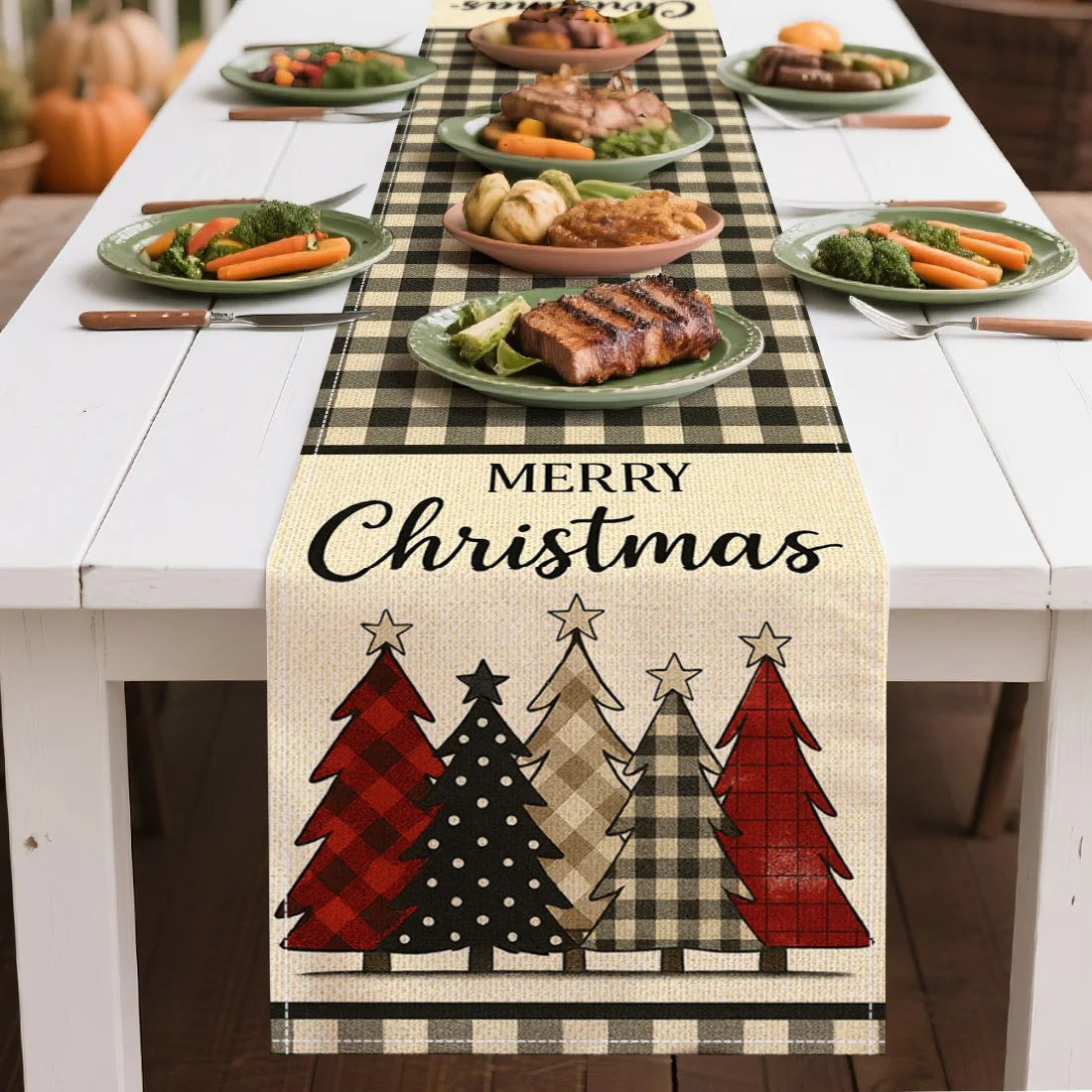 

Halloween Pumpkin Christmas Tree Illustration Table Runners Home Decoration Durable Kitchen Dining Table Runners Party Supplies
