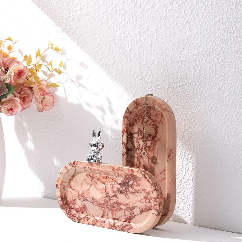 

Oval Marble Bathroom Vanity Tray, Home Kitchen Bathroom Table Tray, Stone Countertop Serving Trays for Perfume Jewelry Makeup