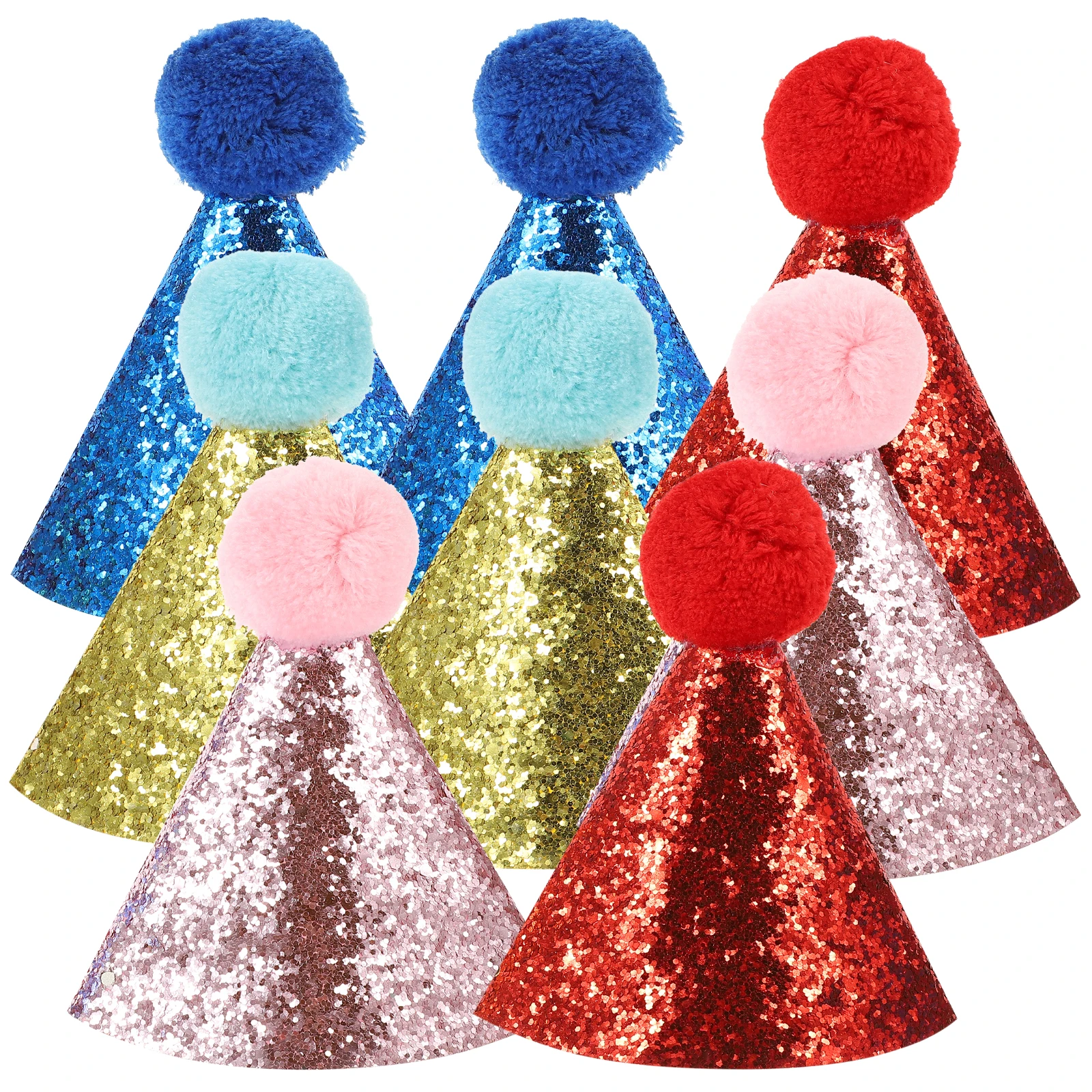 

8 Pcs Pet Birthday Hat Shiny Sequins Pompons Small Dog Cat Party Hats Reusable Supplies Headwear Golden Pink Red Blue