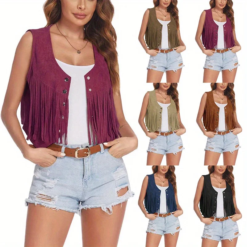 

Women's Short Fringed Vest Spring and Summer New Casual Comfortable Retro Design Buttons Costume Accessories Renaissance