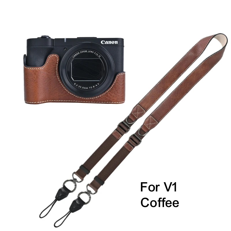 Palm Pattern PU Leather Camera Half Body Skin for Canon PowerShot V1 Case Battery Opening Bottom Cover