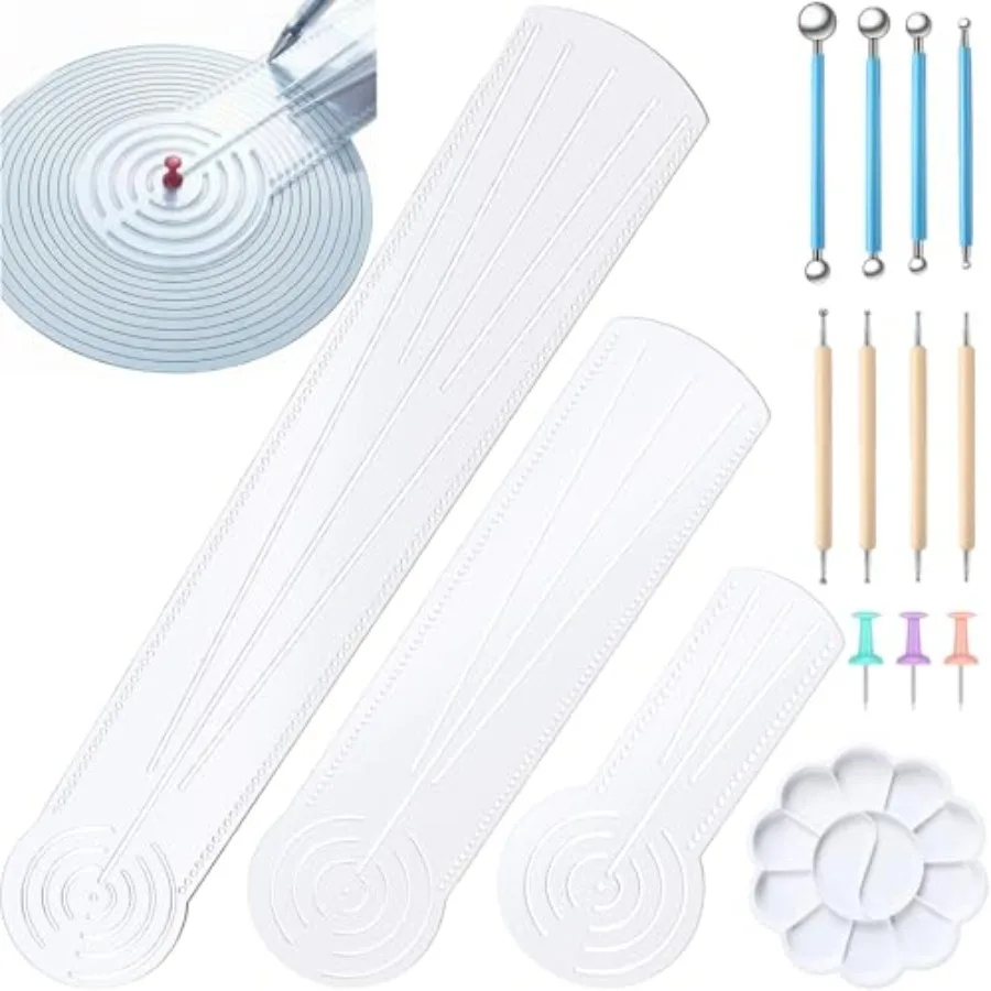 

【Spot goods】FunooFuno 17 Pcs Mandala Dot Painting Tool Kit 3-in-1 Mandala Ruler with Holes 3 Thumb Tacks 10 Ball Stylus Flower