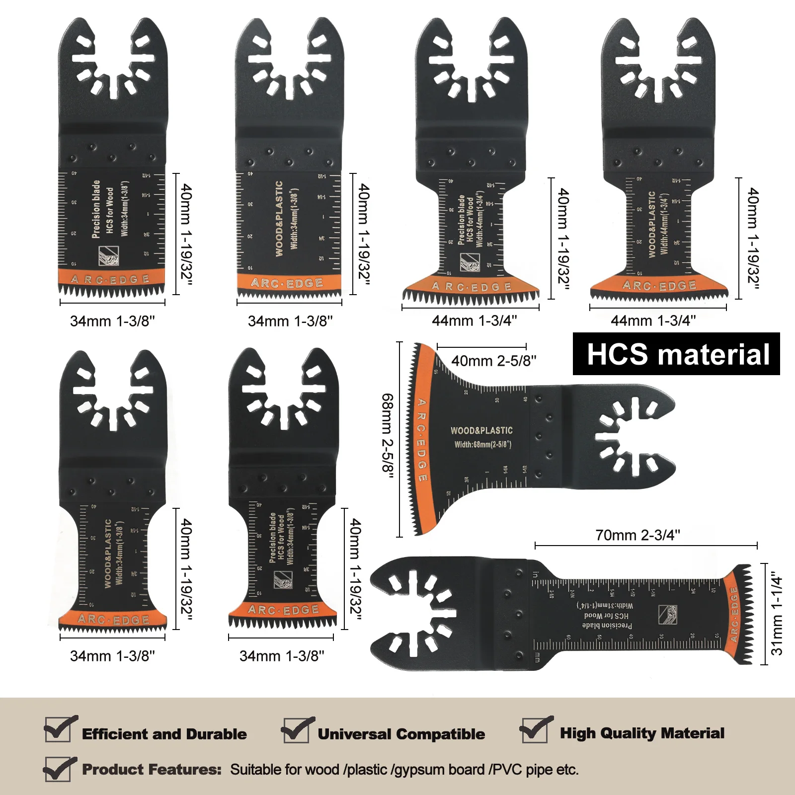 Japanese Tooth Carbide Oscillating Saw Blade Kit 10-39Pcs Arc Edge Oscillating Multitool Blades Precise Cut for Wood PVC Iron