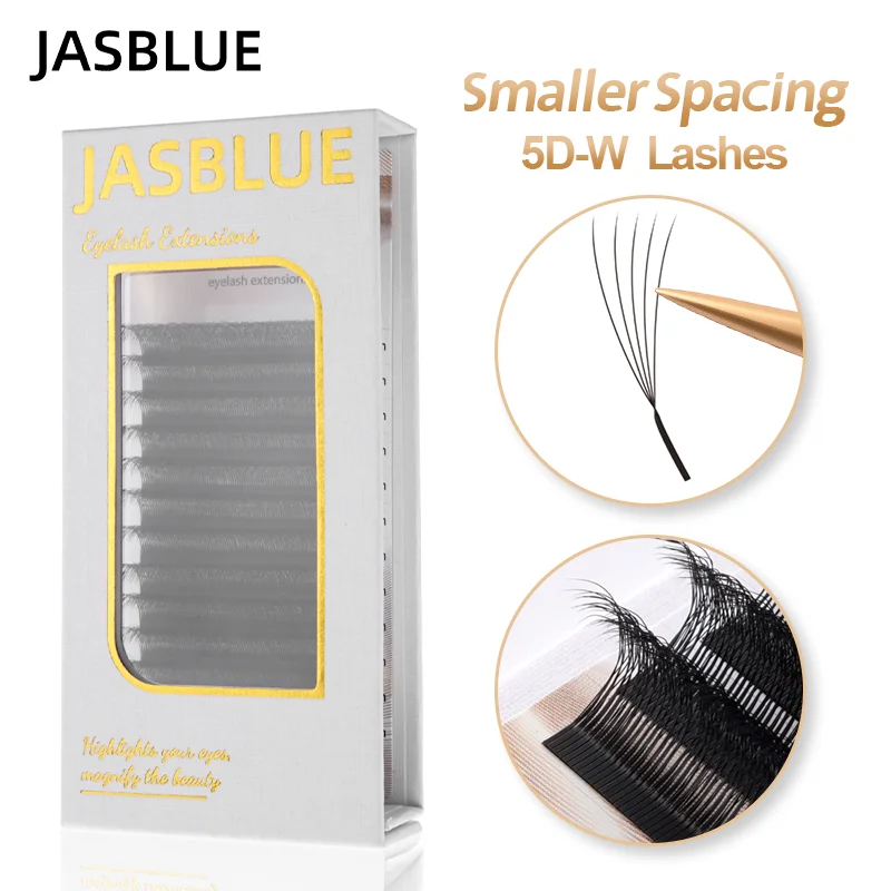 JASBLUE 5D W-Form Wimpernverlängerungen mit kleinerem Abstand, schmale 5D W vorgefertigte Fächer, V-förmige 5D Wimpern, 12 Reihen