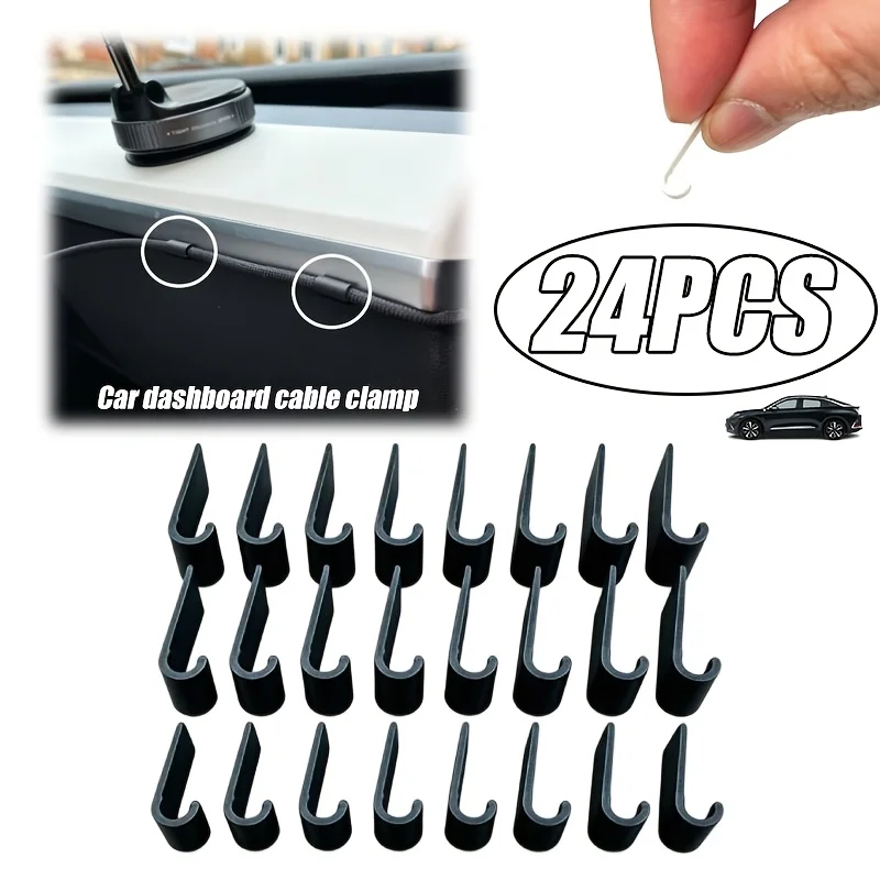 24 Peças de Clipe de Cabo para Painel de Carro, Compatível com Fios de 3.4mm de Diâmetro, Pode Ser Usado para Organizar Gravadores de Vídeo ou Suportes de Celular