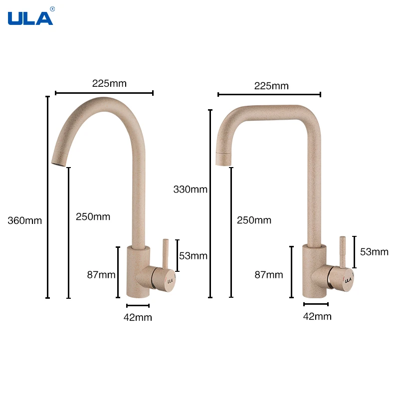 ULA Sand Color Kitchen Faucet Mixer Tap Nozzle Hot Cold Water Sink Tap Faucet for Kitchen Flexible Kitchen Faucet 360 Degree