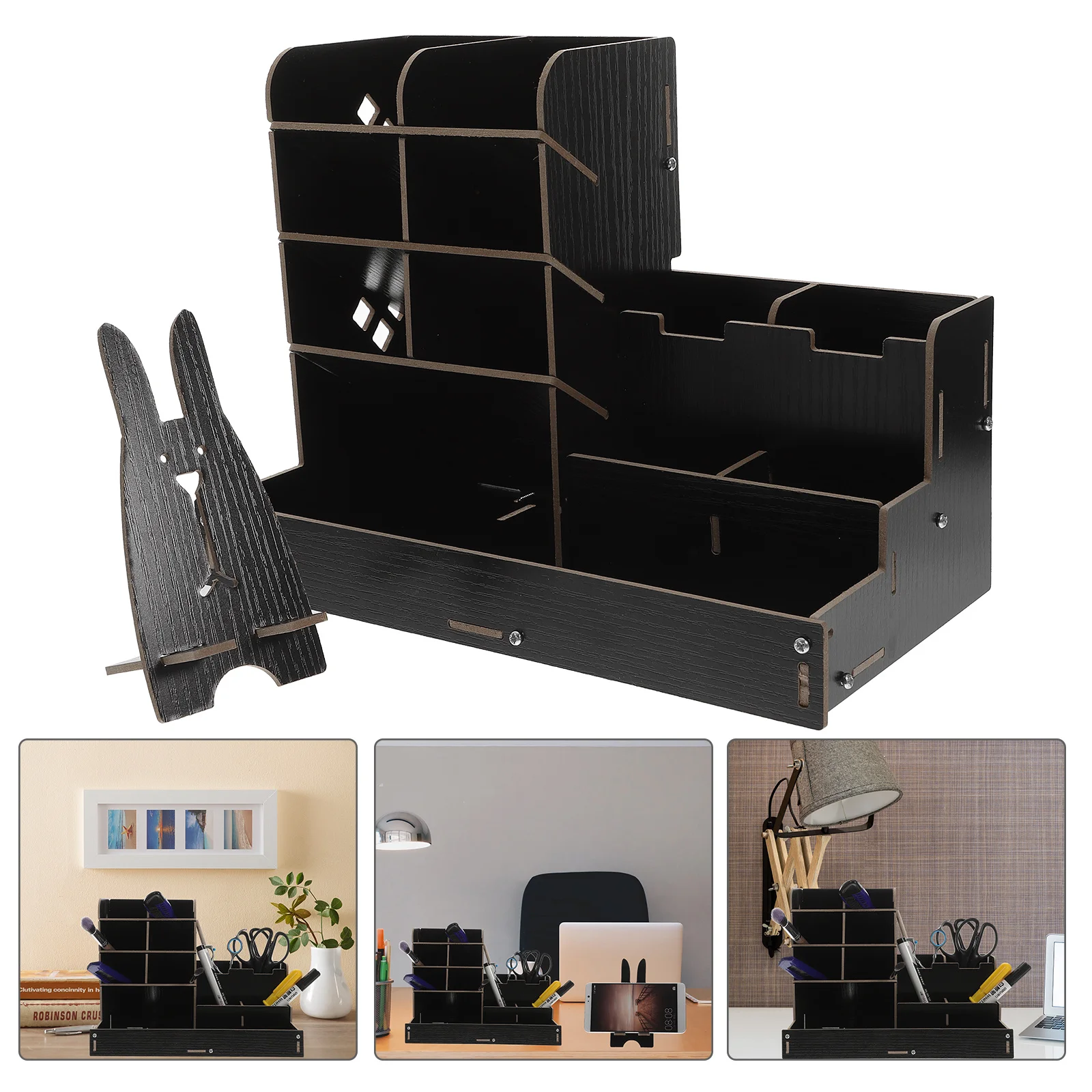 

Wooden Pen Organizer Desktop Storage Holder Multi-Grid Organizer for Office Study Bedroom Inclined Pen Holder