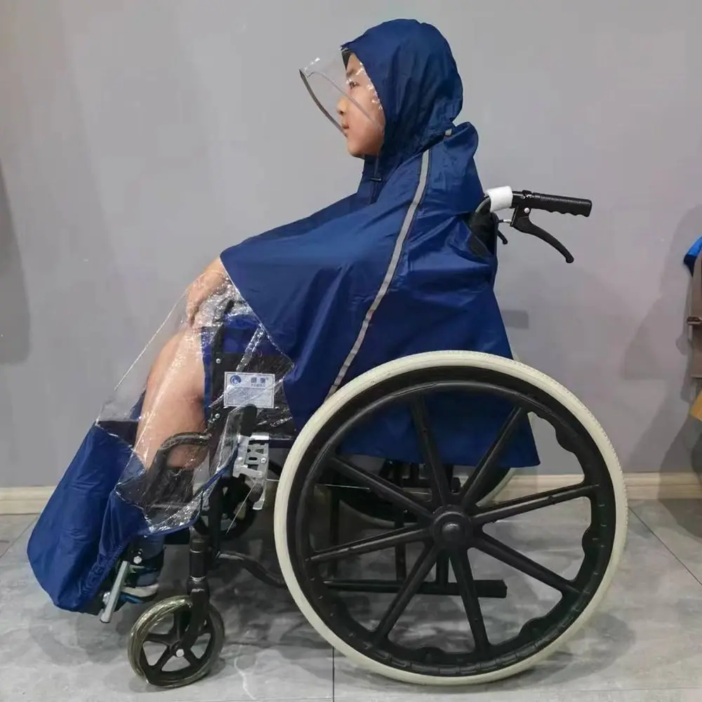 

Reusable Wheelchair Rain Poncho Waterproof Reflective Strip Raincoat Cloak Lightweight with Hood Windproof Cape Old Scooter