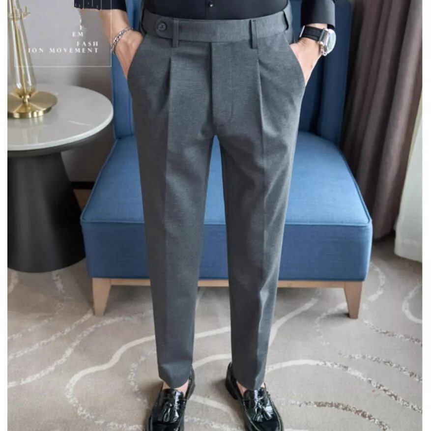 Summer Spring Male Casual Pants Business Suit Pants Navy Blue Classic Men\'s Dress Pants Flexible Office Brand Clothing