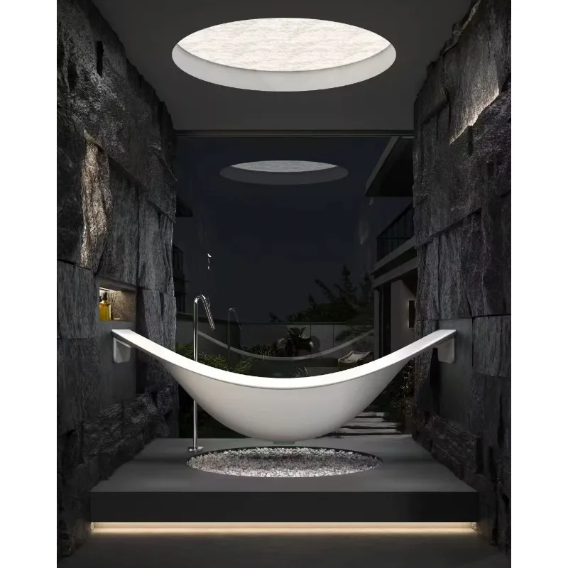 Matt White Eco-Friendly Composite Material Artificial Solid Surface Spa Tub Freestanding Soaking Hammock Bathtub With Drainer