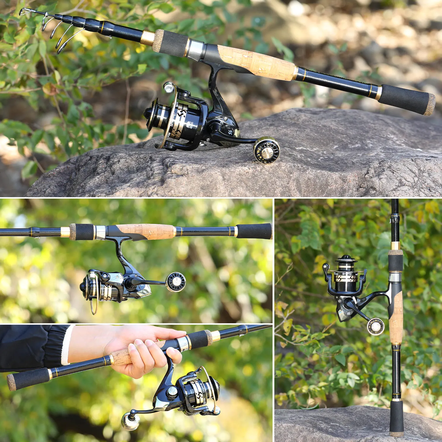 Sougayiolang Spinning wędka i zestaw kołowrotków wędka węglowa Max Drag 5kg 5.2:1 zestaw kołowrotków karp Bass wędkarstwo słodkowodne Pesca — zdjęcie 7