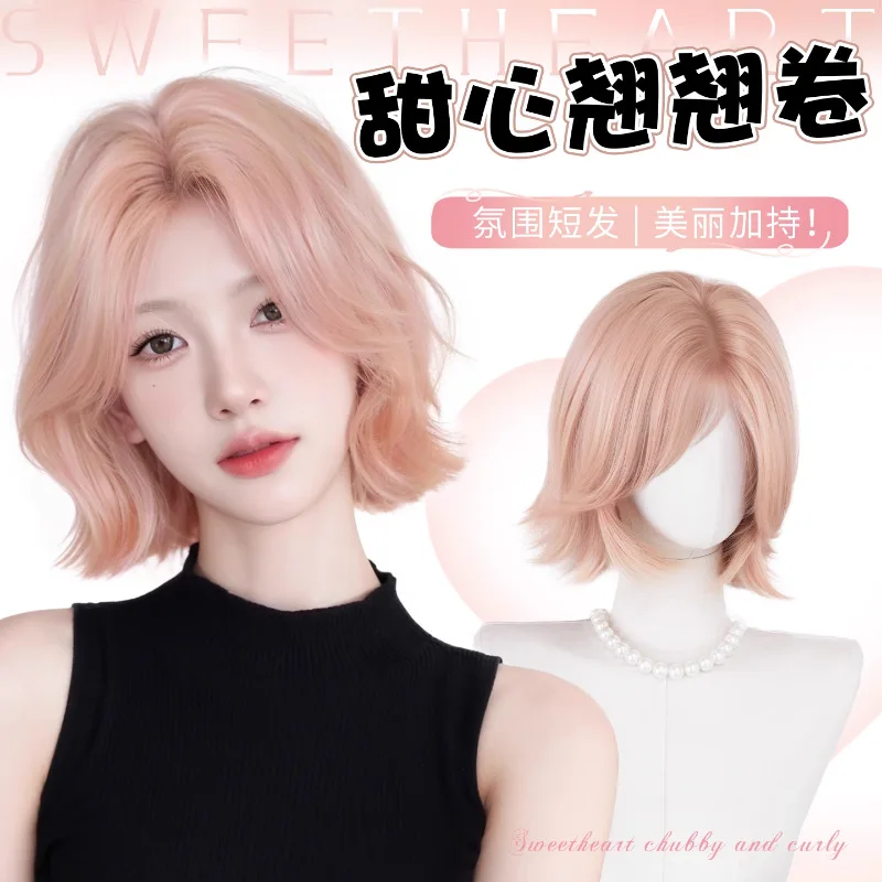 Synthetic Full Wig for Women Korean Style Middle Part Short Wavy Gold Barbie-Inspired Lolita Cosplay Party Daily Hair