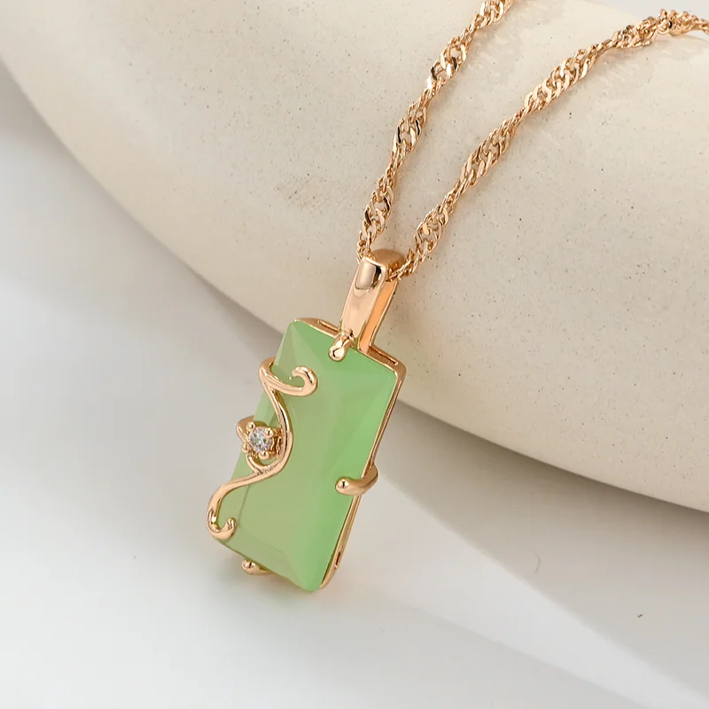 Wbmqda Nebelgrüner quadratischer Stein-Anhänger und Halskette für Frauen, 585er Roségold, hochwertige tägliche Party-Schmuck-Accessoires