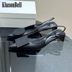 4.7 KlasonBell Fashion Concise Pointed Toe Pumps For Women Mid Square Heels Back Buckle Strap Female Sandals