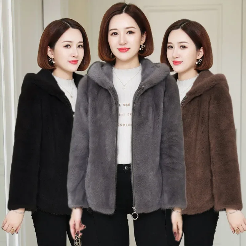 New Plush Thickened Hoodies Double-sided Coral Velvet Winter Loose Hooded Warm Sweatshirts for Women\'s Zippered Lamb Wool Jacket