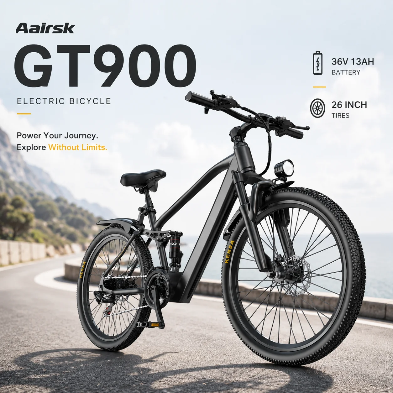 Aairsk GT900 E-Bike 36V 13AH Akku Elektrofahrrad Mountainbike Offroad Vollfederung Erwachsenen 26-Zoll-Reifen Elektrofahrrad