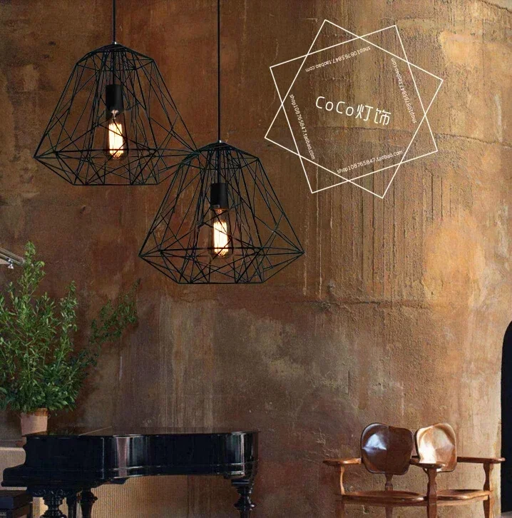 TechHPModern Wrought Iron Bird Cage Pendant Light American Retro Industrial LOFT Bar Lamp Hanging