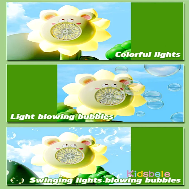 New Swinging Flower Bubble Machine Cartoon Summer Outdoor Toy for Kids & Parties With Lights Rechargeable Shaking Bubble Machine