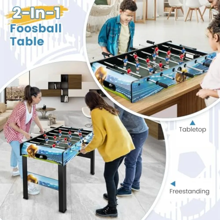 Mesa de pebolim 2 em 1, mesa de jogo de futebol independente com perna removível, alça ergonômica, 2 bolas, adultos, jovens, foo