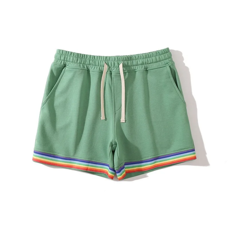 2024 summer men's sports casual cotton shorts Hipster men's three-quarter pants couples plus-size casual rainbow border shorts