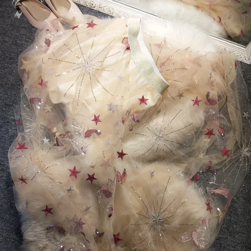 New  sequins pegasus gauze embroidery skirts Big skirt   veil stars