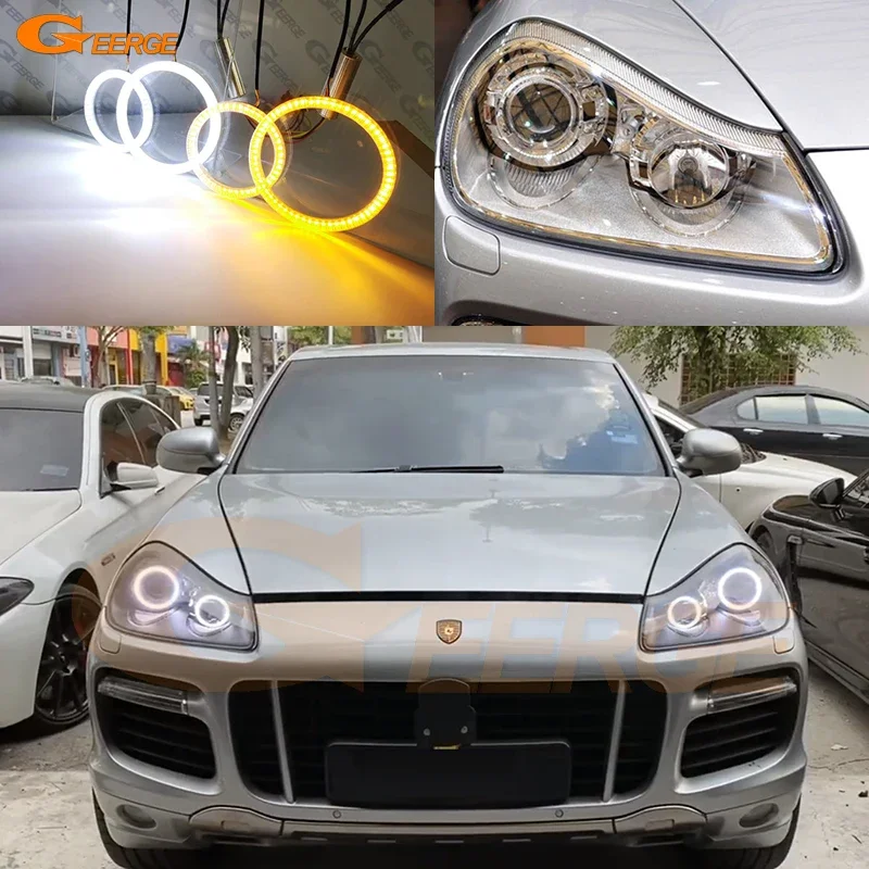 For Porsche Cayenne 957 9PA 2007 - 2010 Ultra Bright Excellent A/W Switchback DRL Turn Signal LED Angel Eyes Kit Halo Rings
