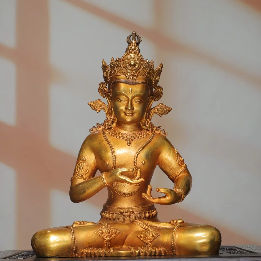 Old Bronze Gilded Diamond Tara Sitting Buddha Vajrasattva Buddha Amitabha Worship Hall Town house