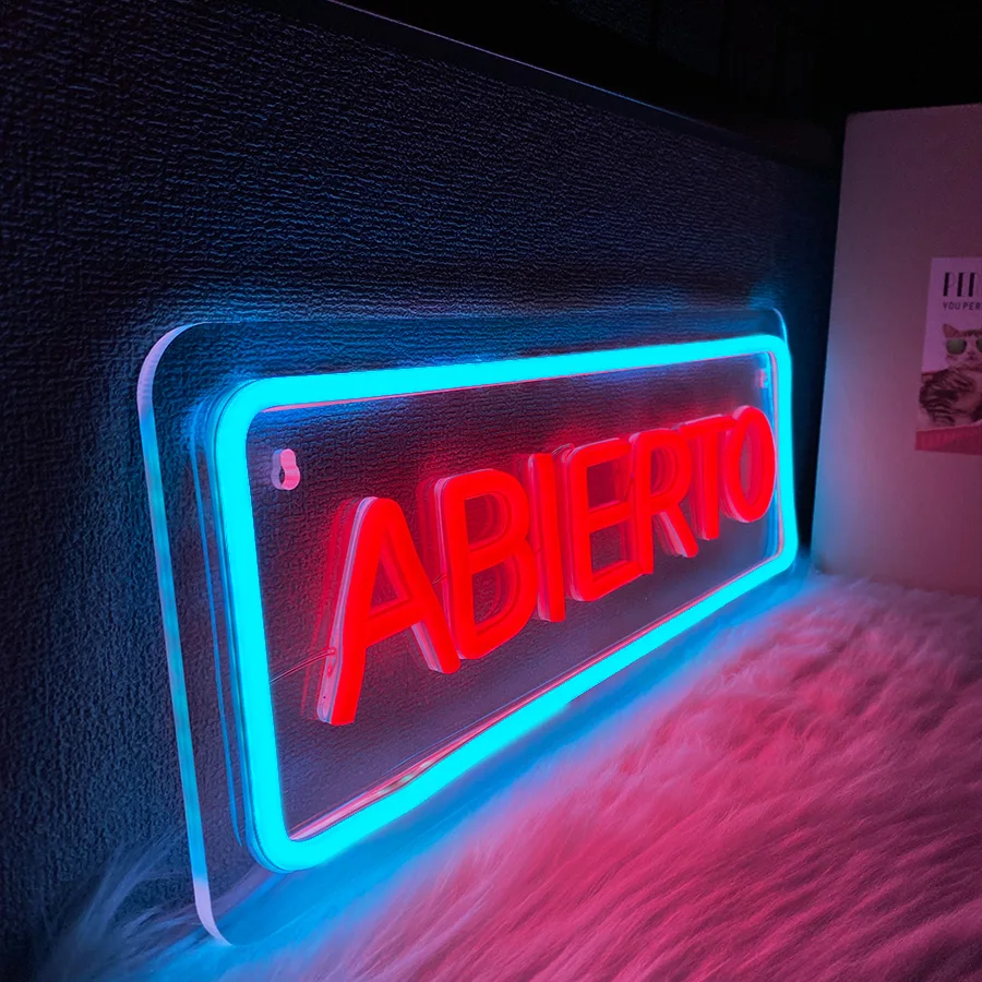 Abierto LED 네온 사인, 다양한 상점에 대한 비즈니스 스페인어 오픈 사인, 방 장식으로 상점 벽 창에 걸기에 적합 썸네일 4