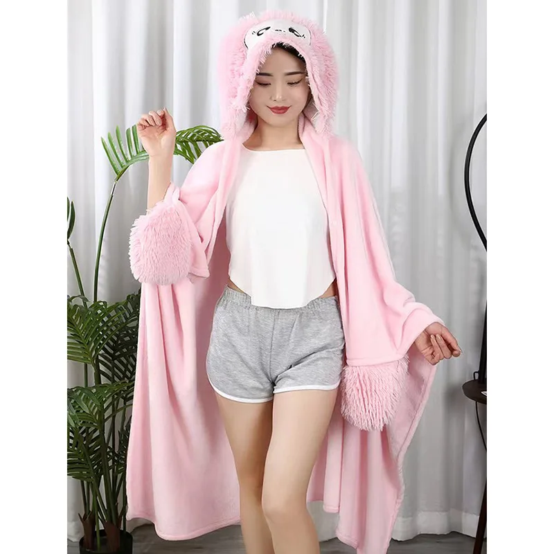 Hooded Lazy Blanket Squish Mallow Home Lounge Wear Nap Shawl Blanket Office Nap Air Conditioning Blanket Hooded Shawl Cape