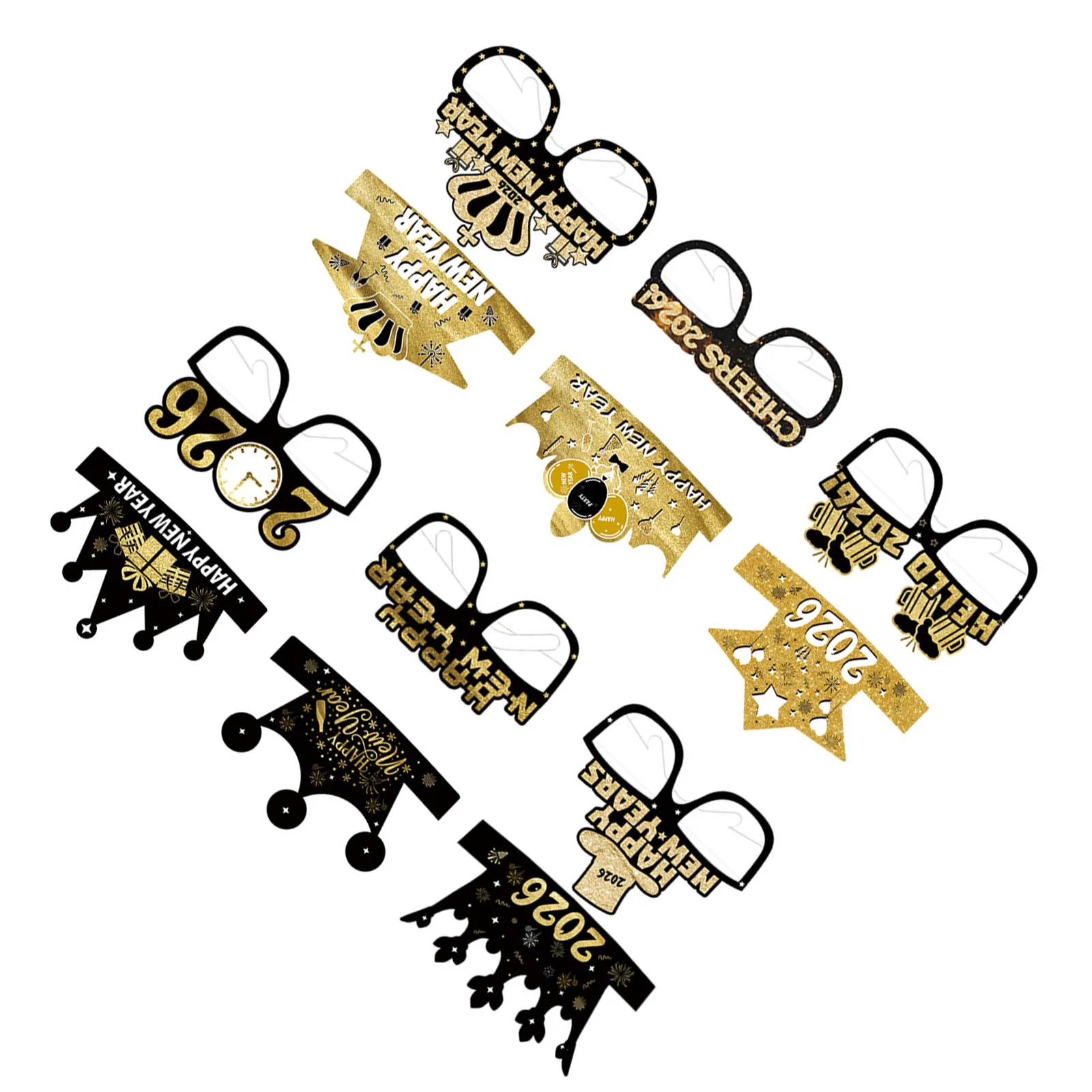 

12Pcs Happy New Year Party Glasses 2026 Glitter Paper Eyewear Hats for New Year's Eve Celebration Festive Decorations Photo