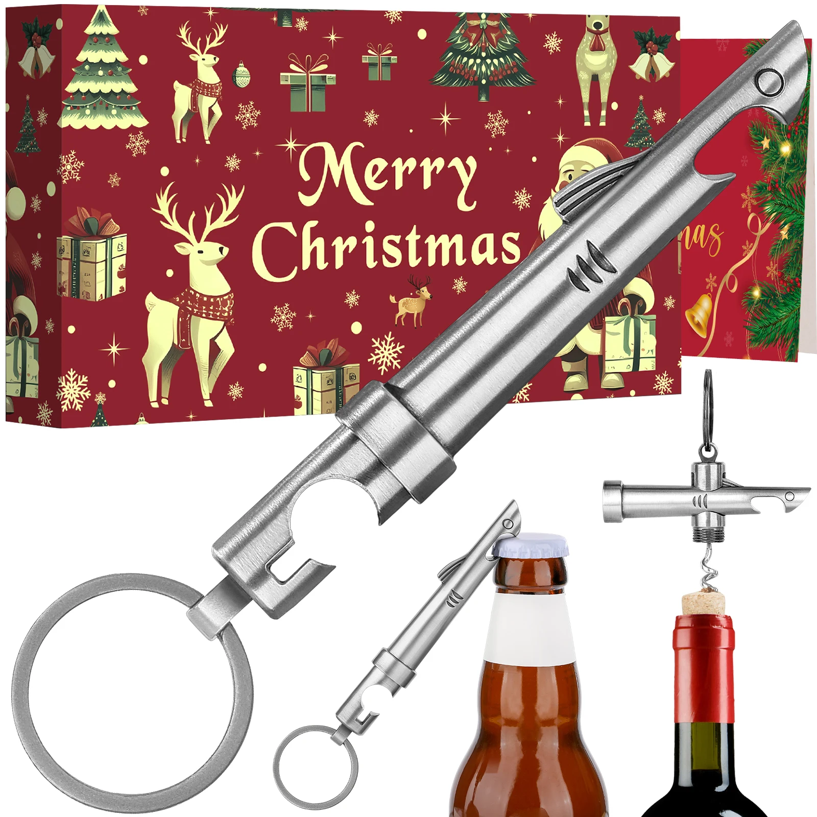 

LKKCHER 2-in-1 Shark Opener Xmas Gift Set for Men Dad Zinc Alloy Wine Corkscrew Beer Bottle Opener Tool Keychain Christmas Gifts