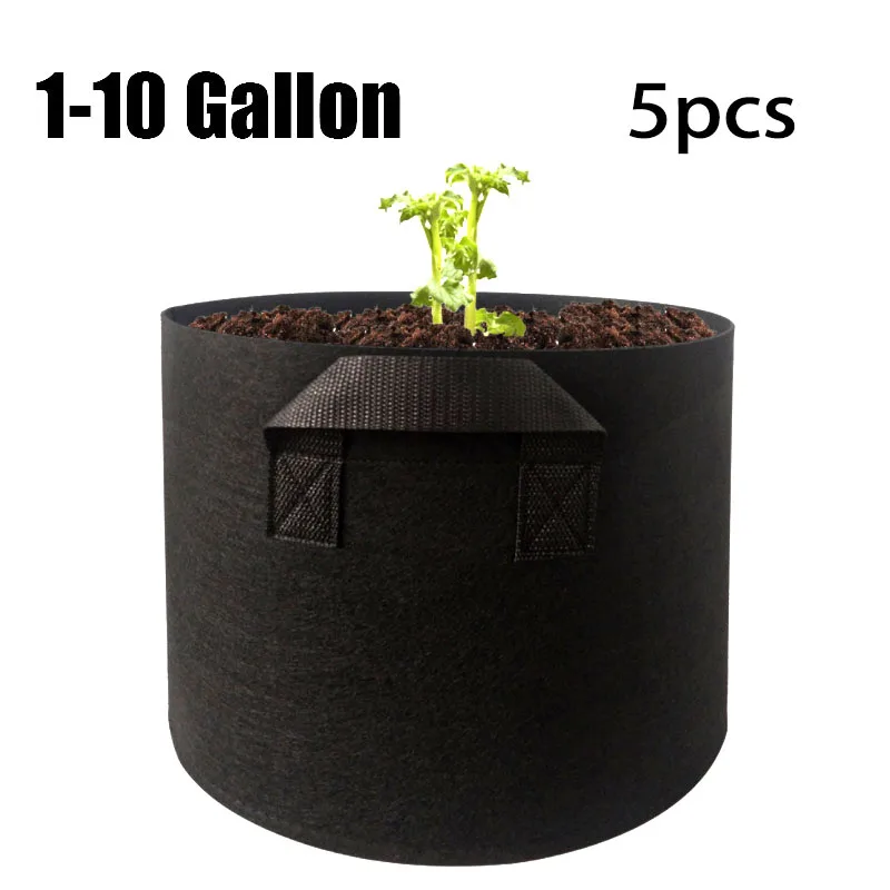

1-10 Gallon 5pcs Plant Grow Bags Garden Tools Fabric Pot Jardim Home Gardening Flowers Plant Growing Grow C1