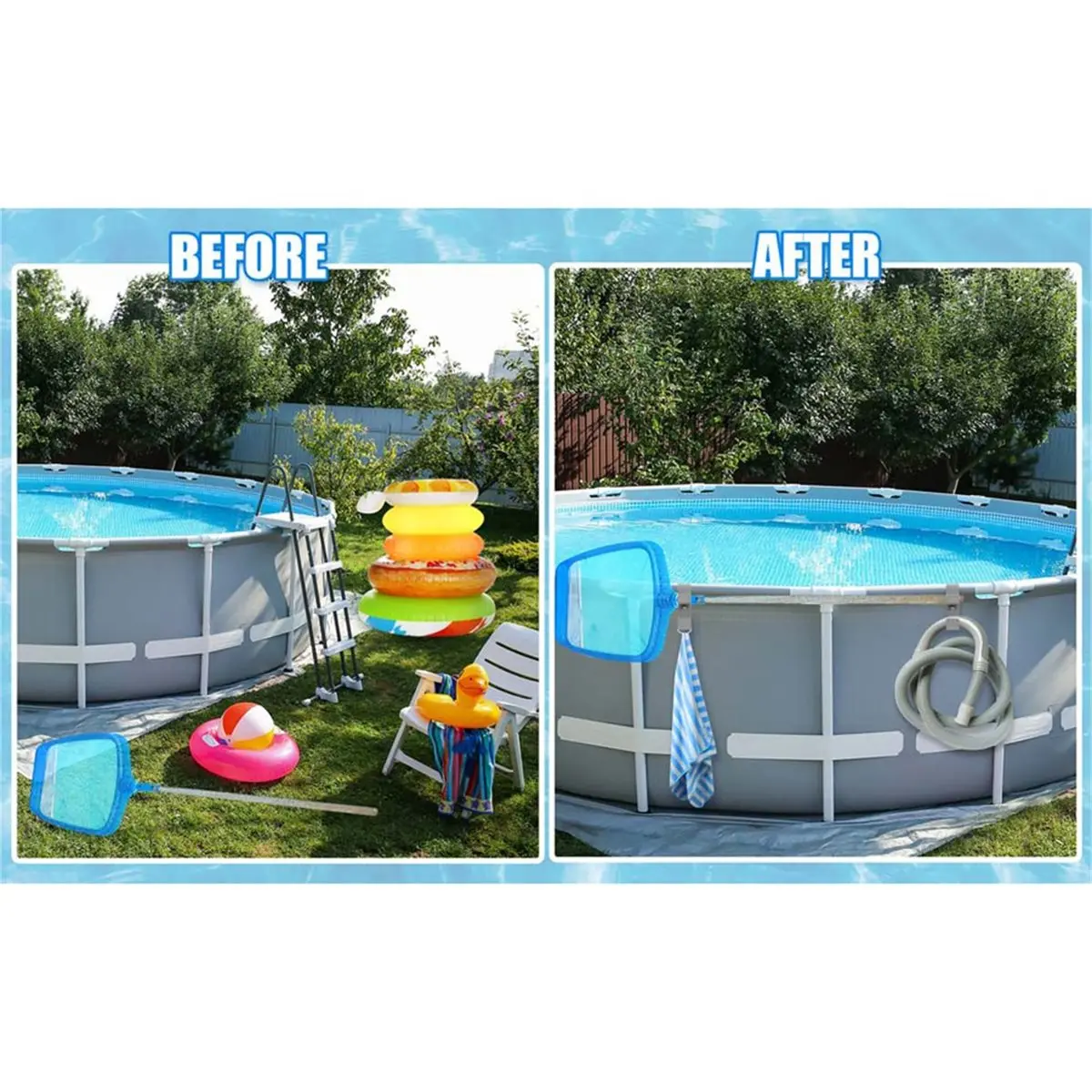 THANKYOU Poolside Pool Leaf Skimmer Net Holder Outdoor Pool Hook Bracket Swimming Pool Pipe Storage Rack for Above Ground Pools