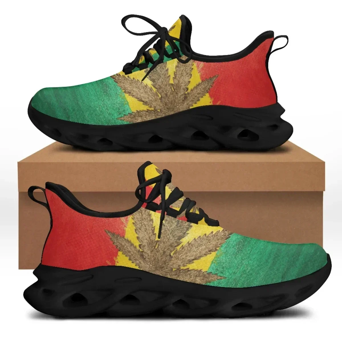 

Custom 3D Green Weed Leaves Printing Platform Sneakers for Women Breathable Lace up Flat Shoes Comfort Mesh Femme Footwear
