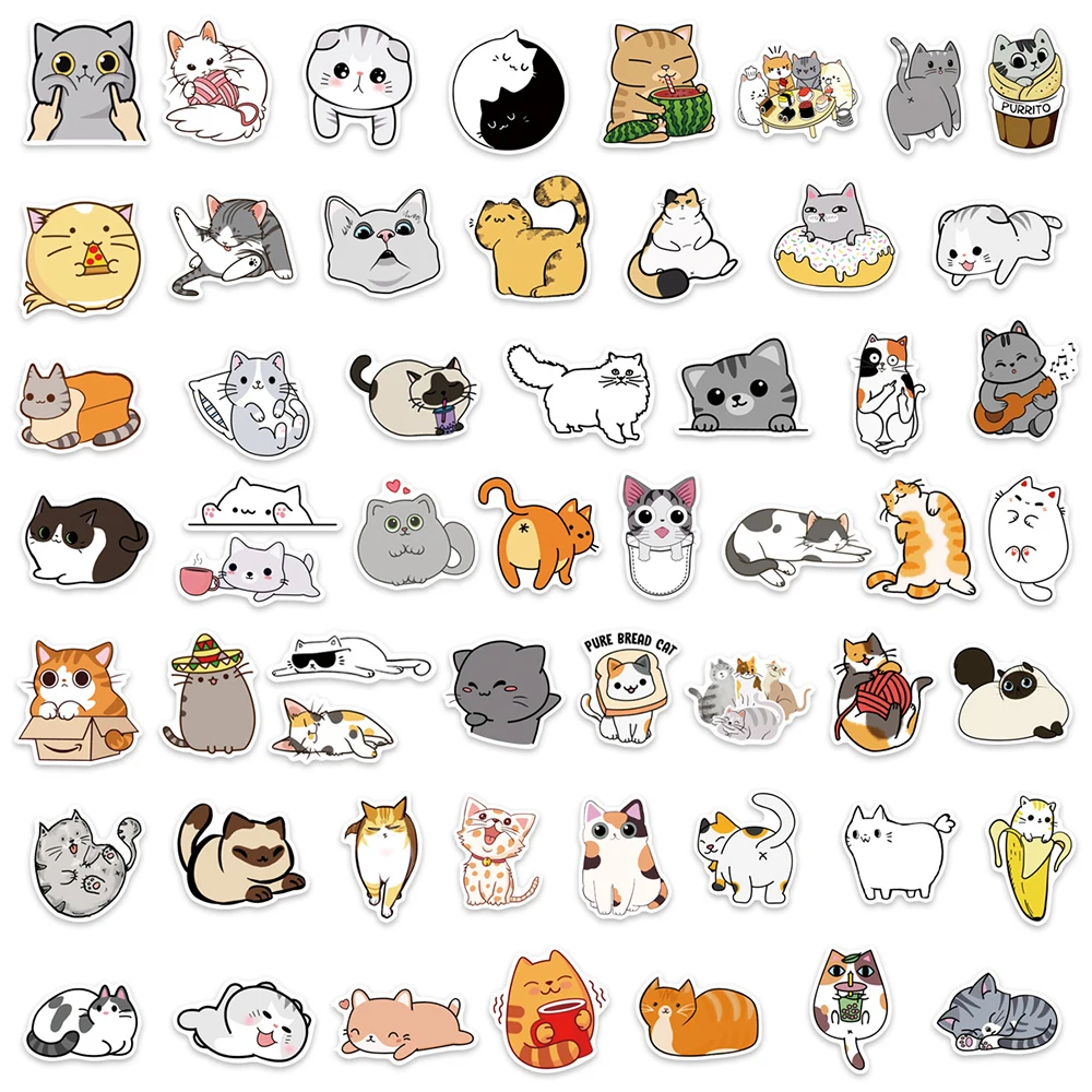 10/30/50/100Pcs น่ารัก Cat Kitty สติกเกอร์การ์ตูน Decals เด็กของเล่นโทรศัพท์แล็ปท็อปกระเป๋าเดินทางโน๊ตบุ๊คกีตาร์ตู้เย็นตกแต่งสติกเกอร์