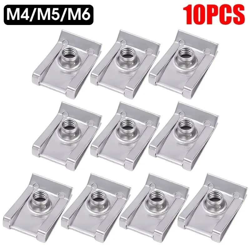 10pcs U-Shaped Fastener Stainless Steel WithThreaded Nut Clip for Car Motorcycle Truck Bumper Car Rust Protection Clip