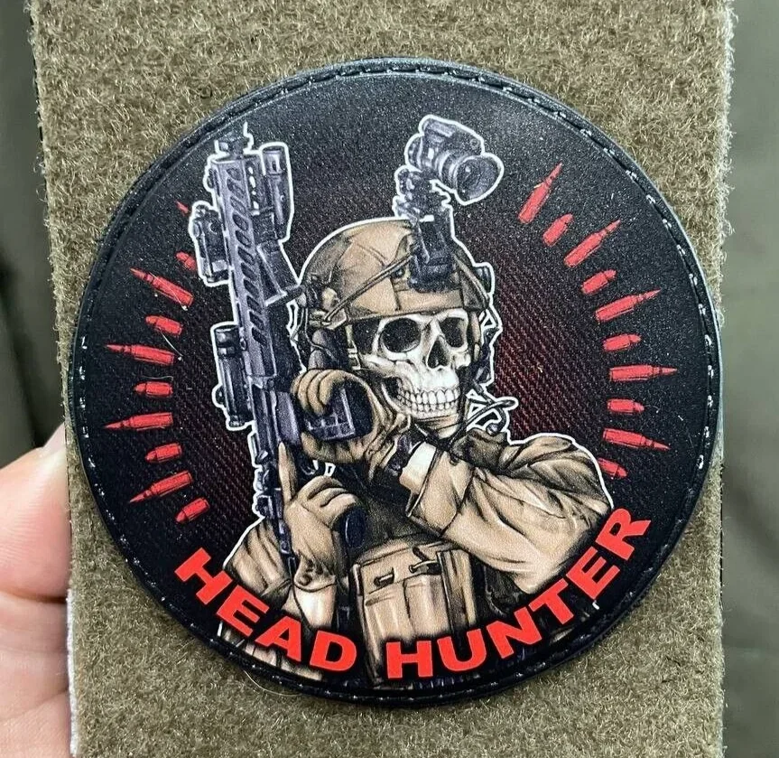 

Head Hunter PU Printed Patch Skeleton officer Hook&Loop Emblem Military Night Vision Skull Morale Badge Armband Backpack Sticker
