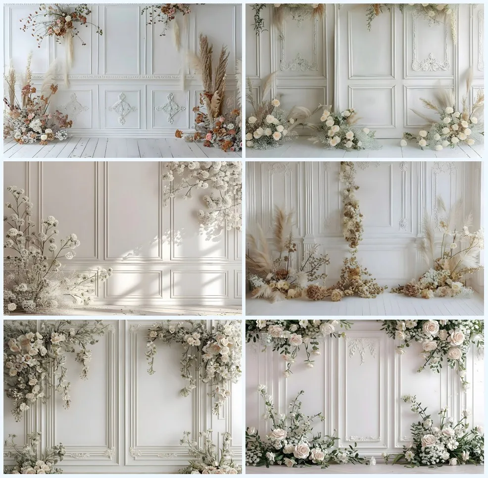 

Mehofond Photography Background White Room Curtains Floral Family Wedding Maternity Portrait Photo Backdrops Photocall Props