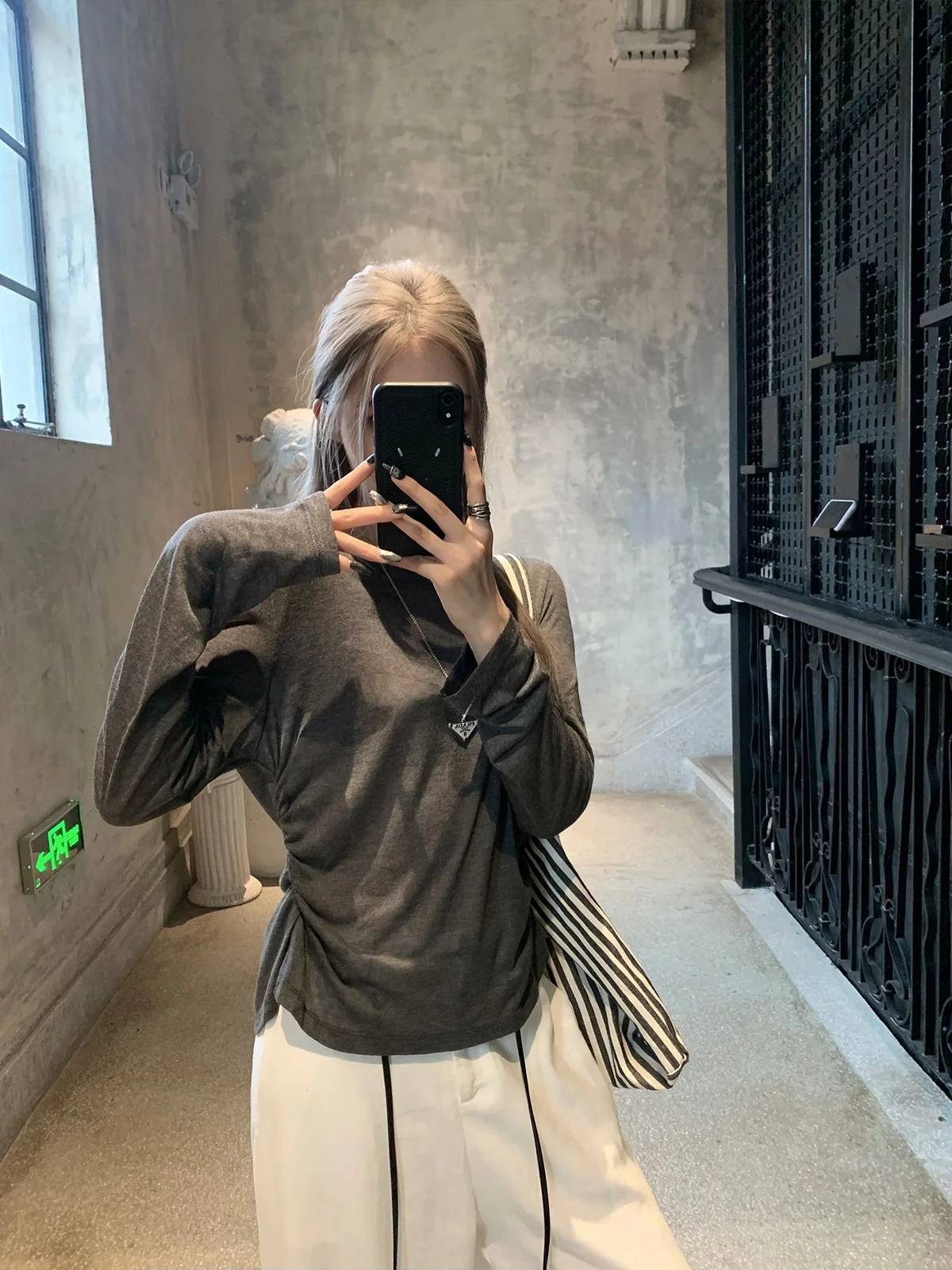 

Casual Long Sve Sun Protection Top Lin2free Slimming Waist Design Rear Slit Cover up Korean Sle Loose Fit Cotton Blend