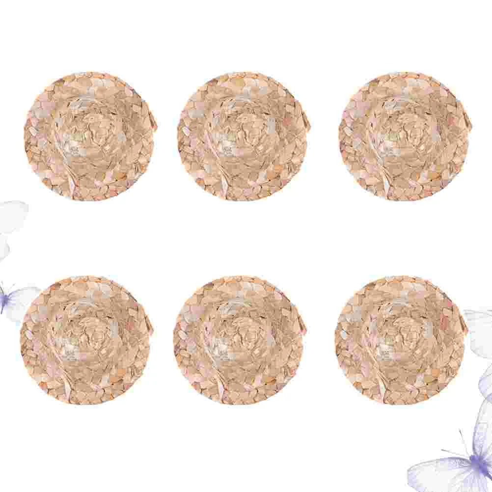 

6 PCS Decorations Mini Straw Hats for Crafts Bamboo Christmas Ornament Cap