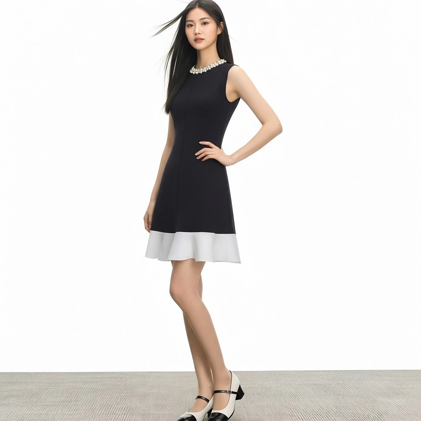 

Summer New Fashionable And Elegant Commuting Sleeveless Round Neck Pearl Knitted Button Versatile Slim Fit Short Dress
