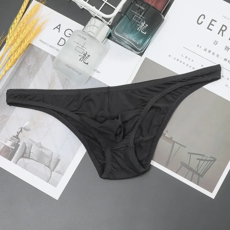 Men's Briefs Ultra-Thin Transparent Panties Sexy Small Pouch Underwear Low-Rise Ice Silk Thong Quick-Drying Bikini Underpants