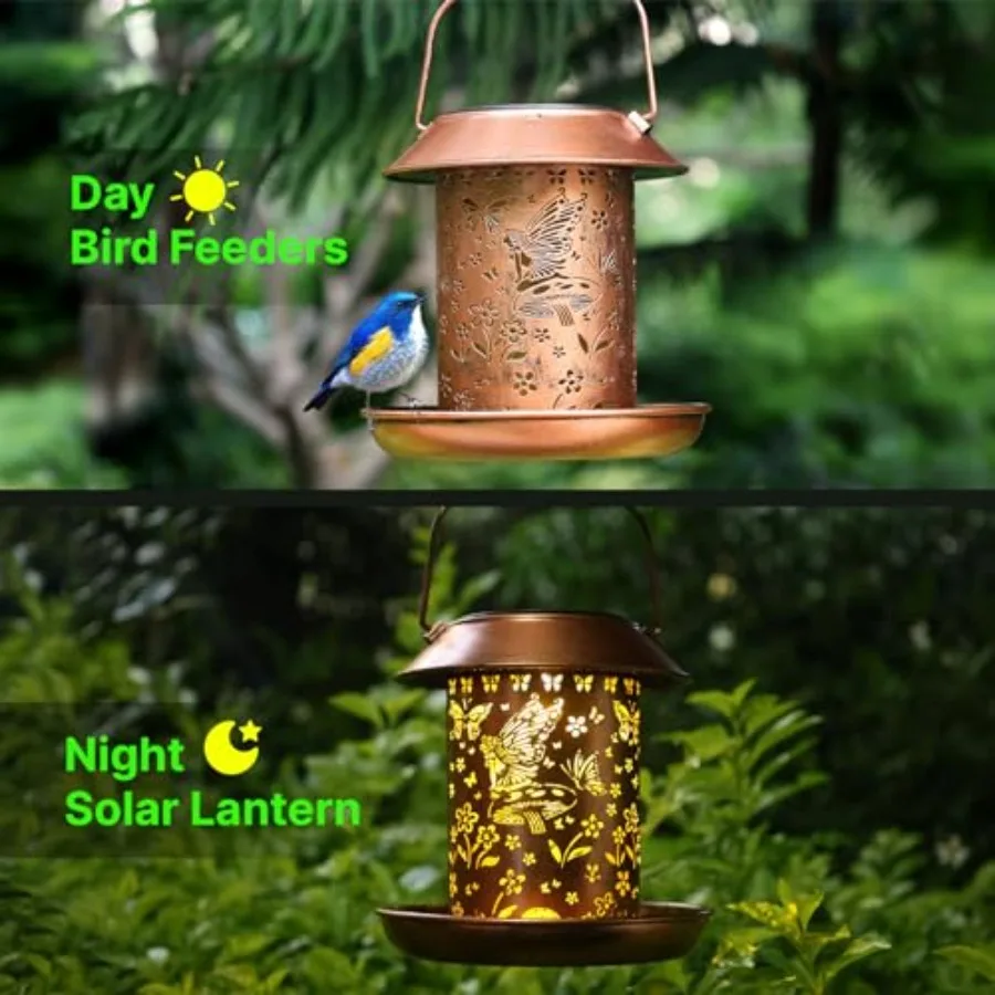 【Spot goods】Solar Bird Feeders for Outdoors Hanging Metal Waterproof Outdoor Butterfly Lantern Bird Feeder Weather Resistant Gi view 4