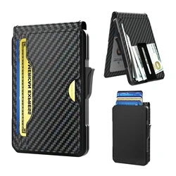 RFID Carbon Fiber Men's Wallet Anti-Theft Slim Wallet - Ultra Thin Smart Card Holder with Pop-Up Mechanism & Money Clip