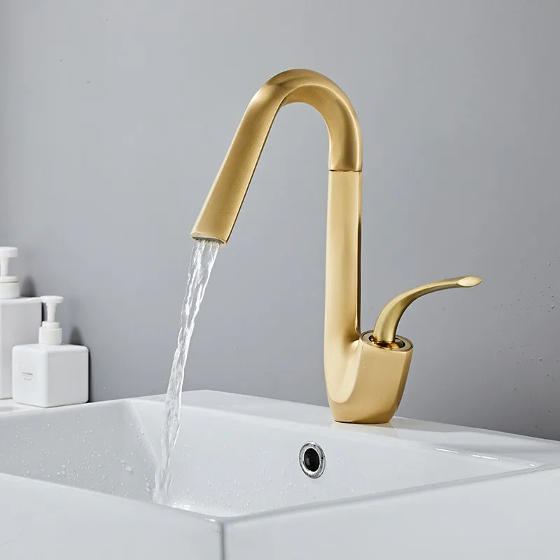 Kitchen Mixer Sink Taps Hot & Cold Brass Bathroom Basin Faucets Single Handle Deck Mount Rotating Brushed Gold/Chrome/Black New