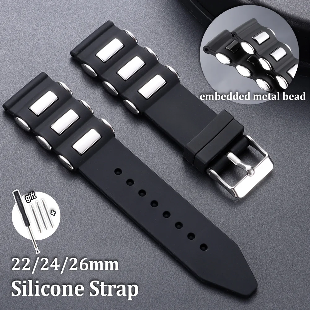 

22mm 24mm 26mm Black Silicone Strap Dive Waterproof Sport Wristbands for Seiko for Tissot Watch Band Quality Men Rubber Bracelet
